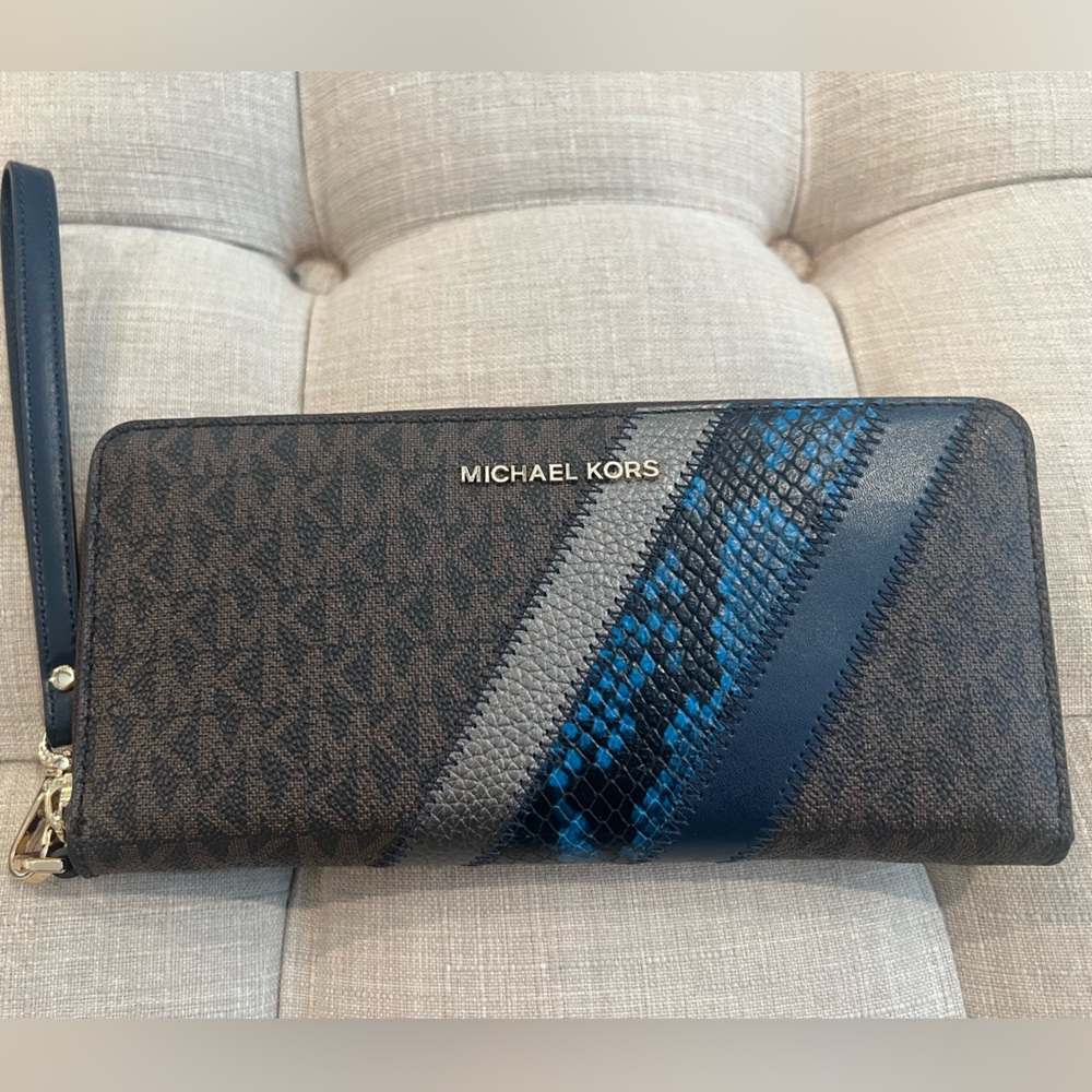Michael Kors Brown and Blue Wristlet